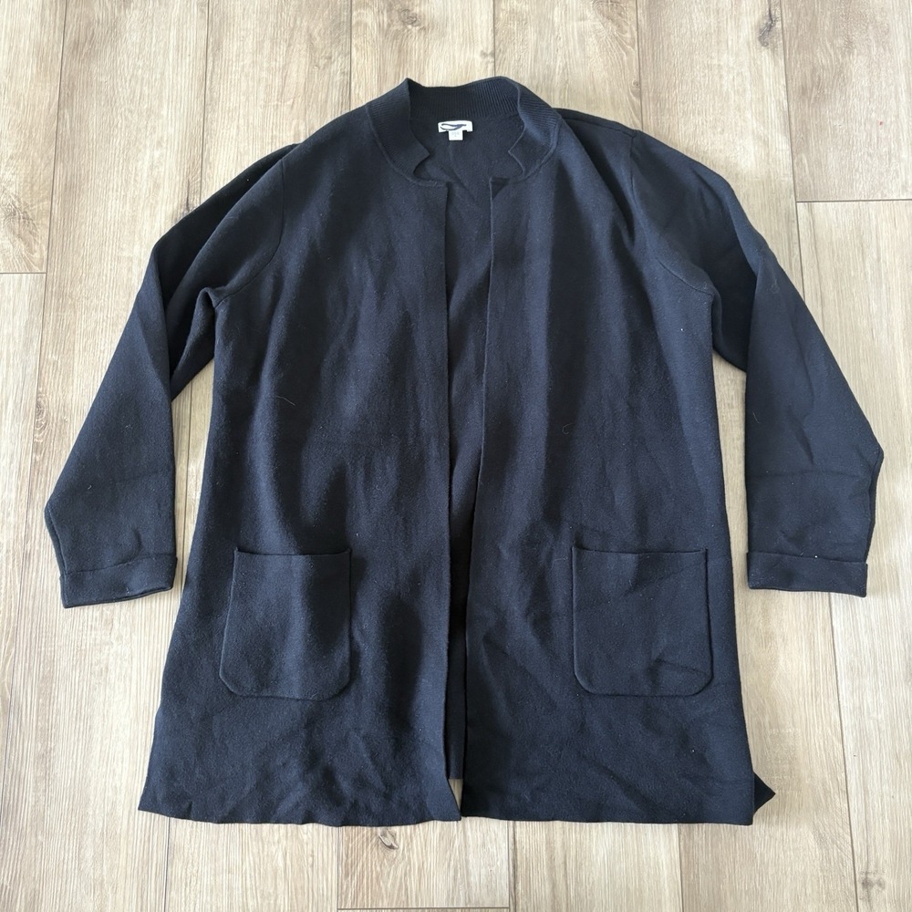 J. Jill Black Blazer Cardigan Sweater Open‎ Front Pockets Size Large L